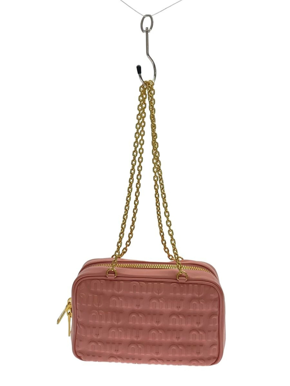 Miu Miu MIUSOFTYLOGO Embossed Shoulder Bag Leather Pink